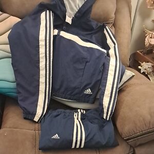 Adidas Blue and White Track Pants with Signature Stripes